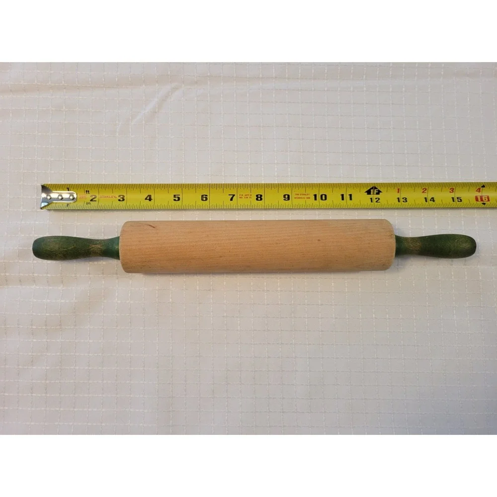 Vintage‎ Wooden Rolling Pin Green Painted Handles Rustic Farmhouse Kitchen Decor